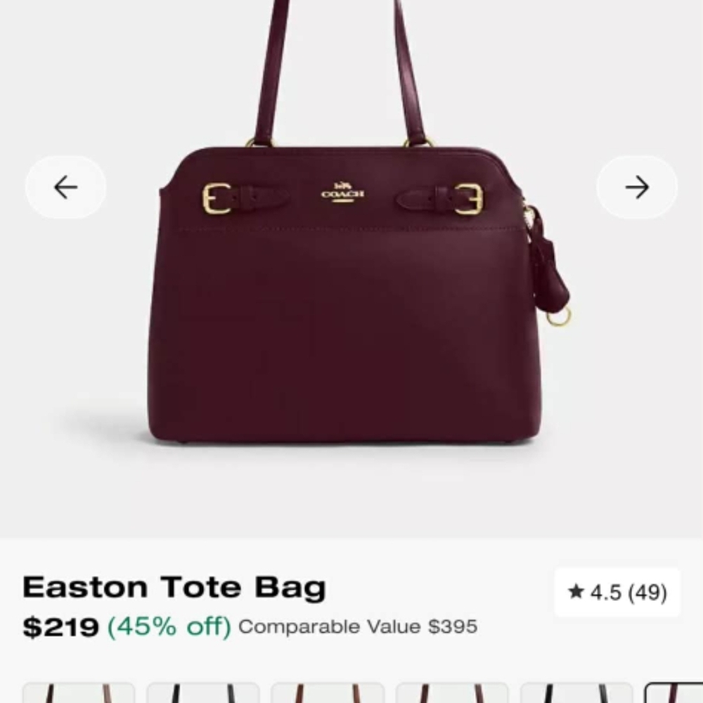 Coach Easton Tote in Burgundy with Gold Hardware